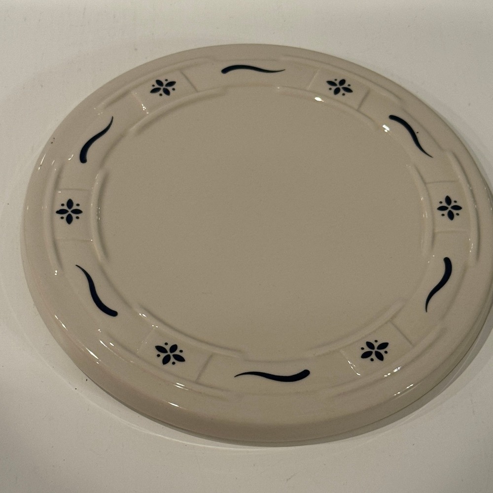 Longaberger Pottery Trivet Beige Blue Floral Swirls‎ Made USA
